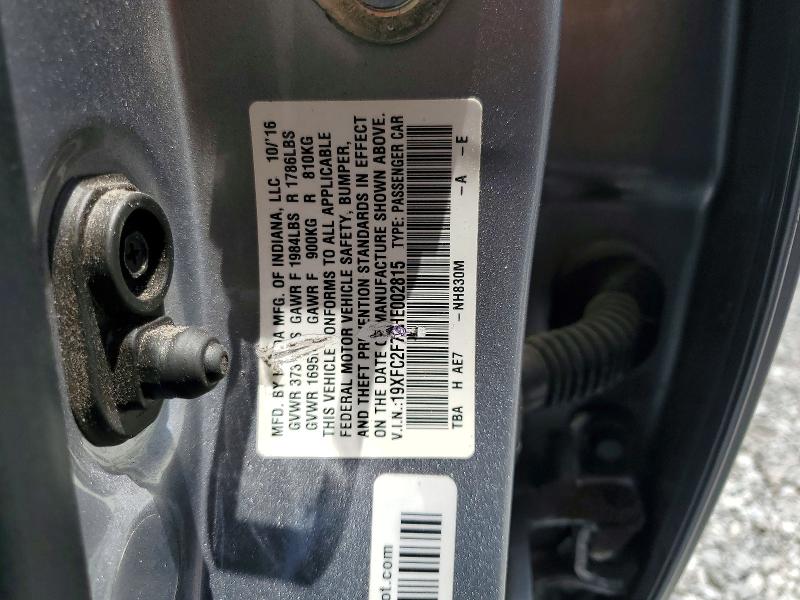 60717496 :رقم المزاد ، 19XFC2F73HE002815 vin ، 2017 Honda Civic مزاد بيع