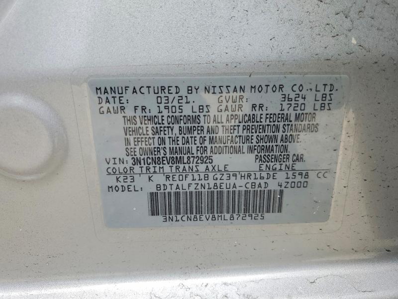 Продаж на аукціоні авто 2021 Nissan Versa, vin: 3N1CN8EV8ML872925, номер лоту: 61842256