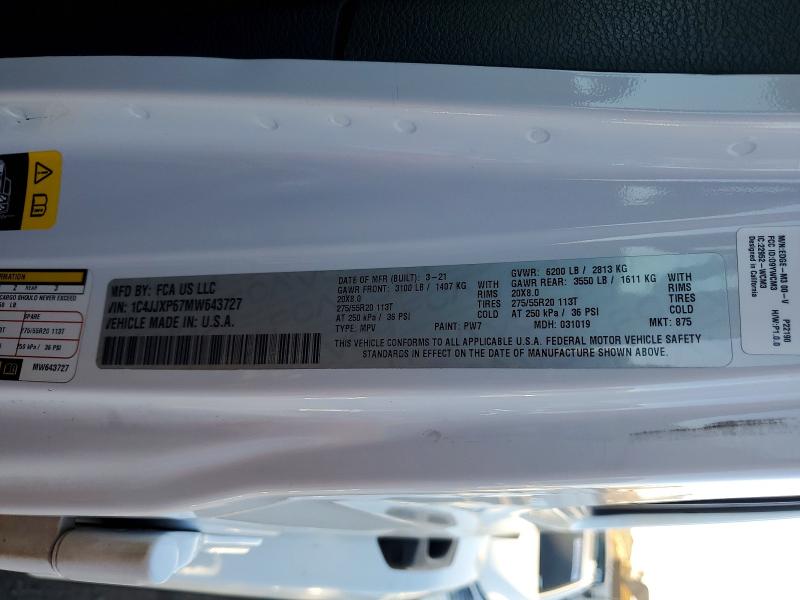 Aukcja sprzedaży 2021 Jeep Wrangler Unlimited, vin: 1C4JJXP67MW643727, numer aukcji: 63394096