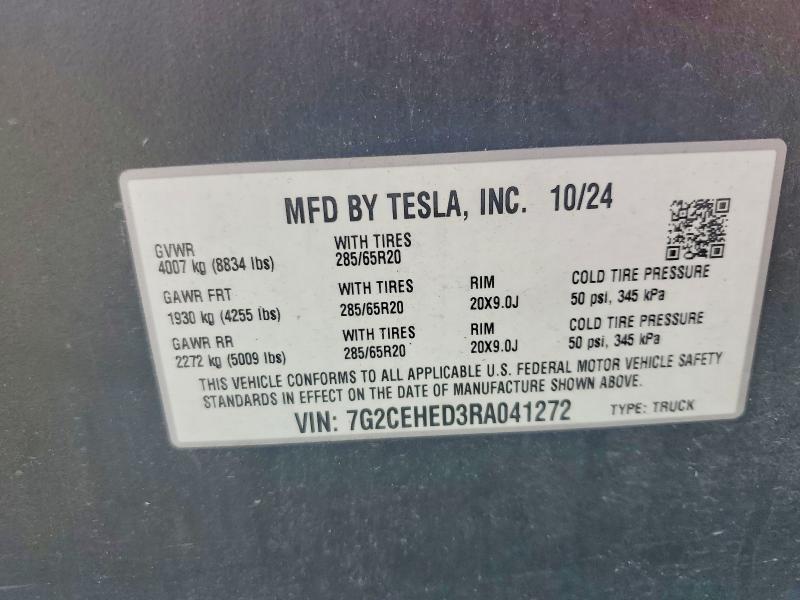 Продаж на аукціоні авто 2024 Tesla Cybertruck, vin: 7G2CEHED3RA041272, номер лоту: 62143046