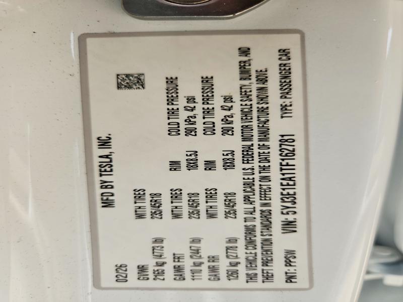 2026 Tesla Model 3 მანქანა იყიდება აუქციონზე, vin: 5YJ3E1EA1TF162781, აუქციონის ნომერი: 59283826