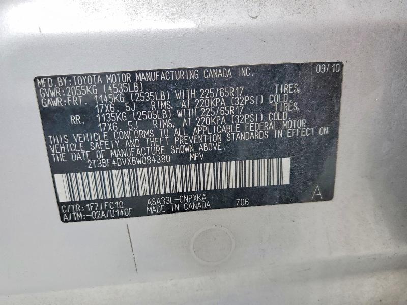 Aukcja sprzedaży 2011 Toyota Rav4, vin: 2T3BF4DVXBW084380, numer aukcji: 61198496