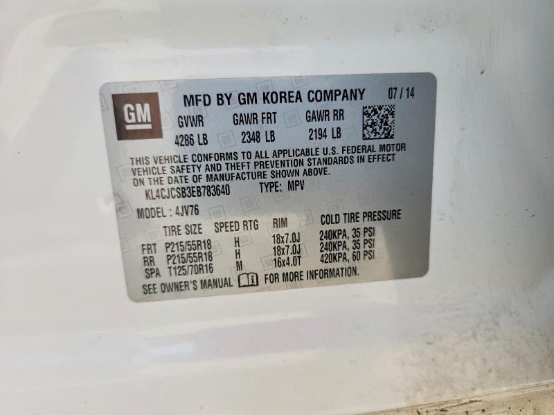 2014 Buick Encore მანქანა იყიდება აუქციონზე, vin: KL4CJCSB3EB783640, აუქციონის ნომერი: 62252886