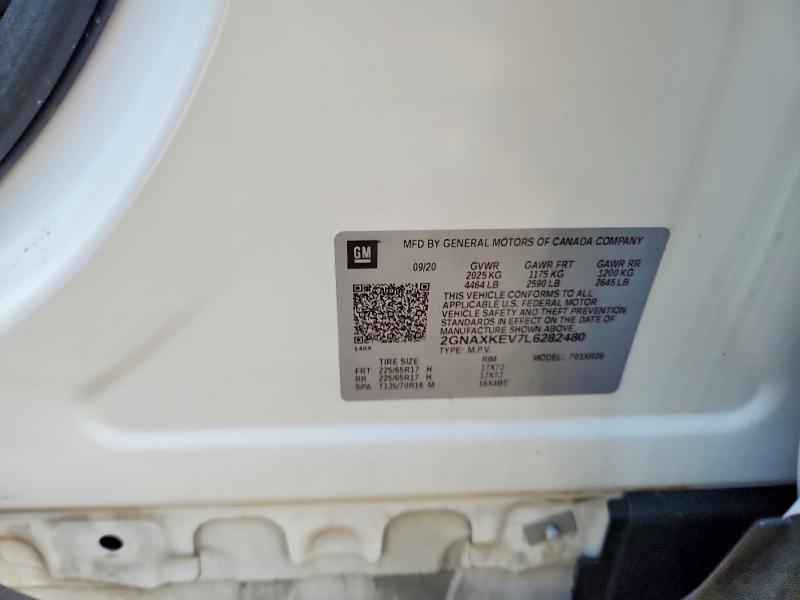 59921646 :رقم المزاد ، 2GNAXKEV7L6282480 vin ، 2020 Chevrolet Equinox مزاد بيع
