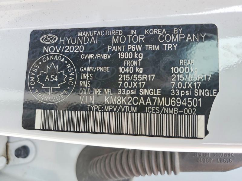 61908406 :رقم المزاد ، KM8K2CAA7MU694501 vin ، 2021 Hyundai Kona مزاد بيع