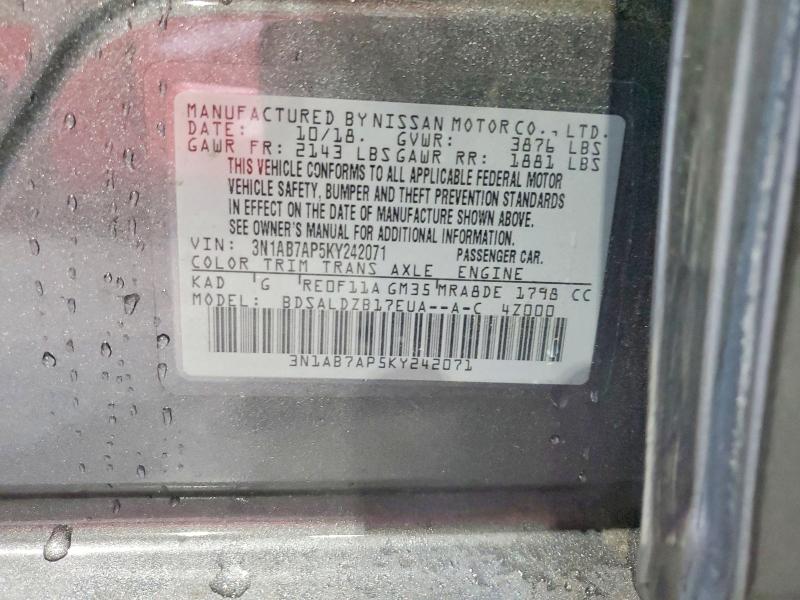 Продажа на аукционе авто 2019 Nissan Sentra, vin: 3N1AB7AP5KY242071, номер лота: 61768796