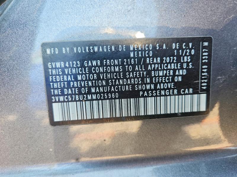 Продаж на аукціоні авто 2021 Volkswagen Jetta, vin: 3VWC57BU2MM025960, номер лоту: 60972286