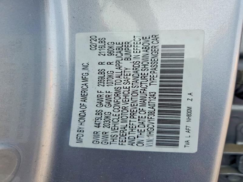 Aukcja sprzedaży 2020 Honda Accord, vin: 1HGCV1F38LA071243, numer aukcji: 62690546