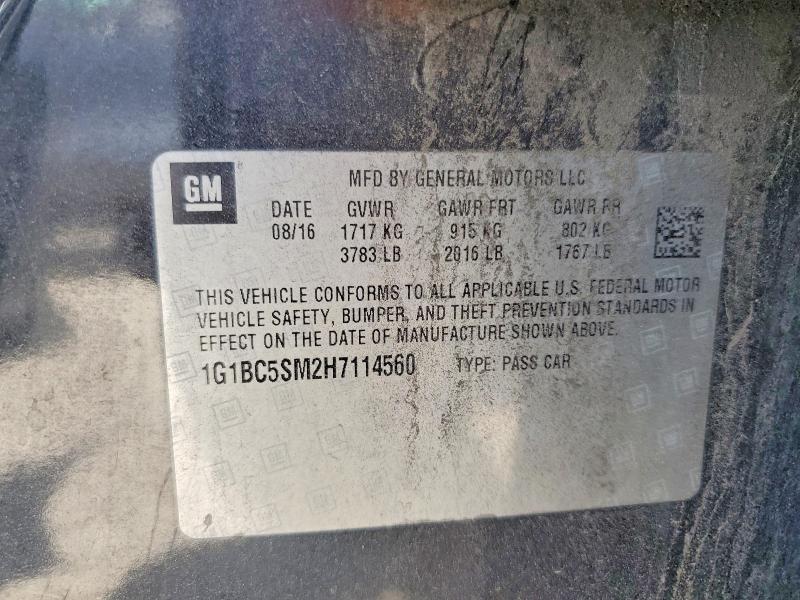 60693876 :رقم المزاد ، 1G1BC5SM2H7114560 vin ، 2017 Chevrolet Cruze مزاد بيع