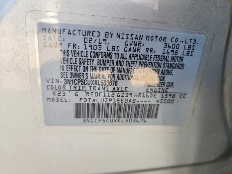 Продаж на аукціоні авто 2019 Nissan Kicks, vin: 3N1CP5CUXKL503676, номер лоту: 62257716