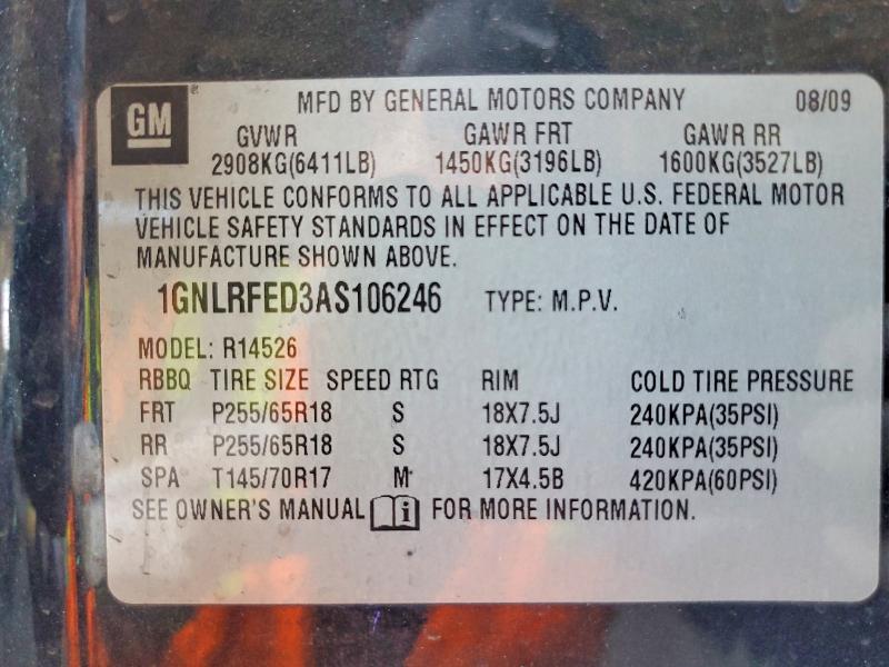60875526 :رقم المزاد ، 1GNLRFED3AS106246 vin ، 2010 Chevrolet Traverse مزاد بيع