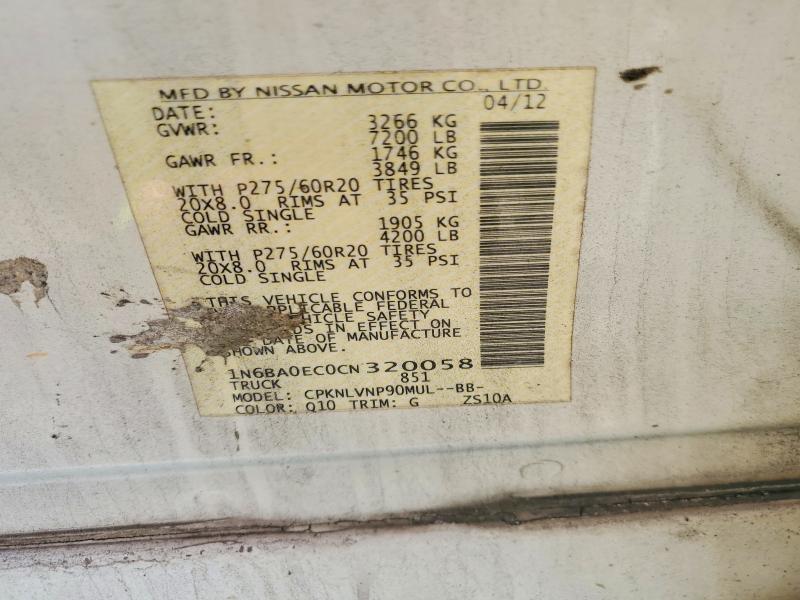 Aukcja sprzedaży 2012 Nissan Titan, vin: 1N6BA0EC0CN320058, numer aukcji: 59833436