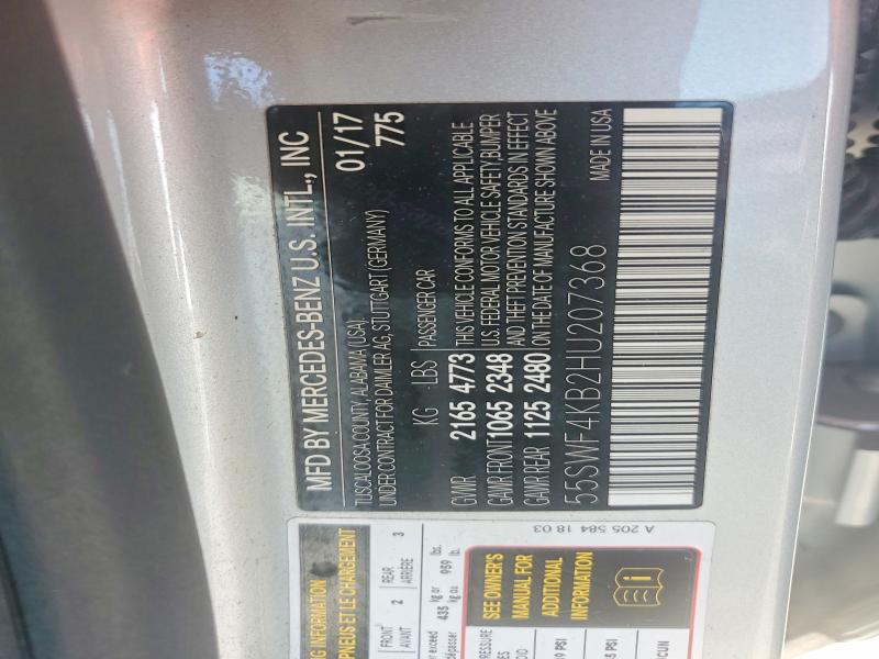 59594146 :رقم المزاد ، 55SWF4KB2HU207368 vin ، 2017 Mercedes-benz C مزاد بيع