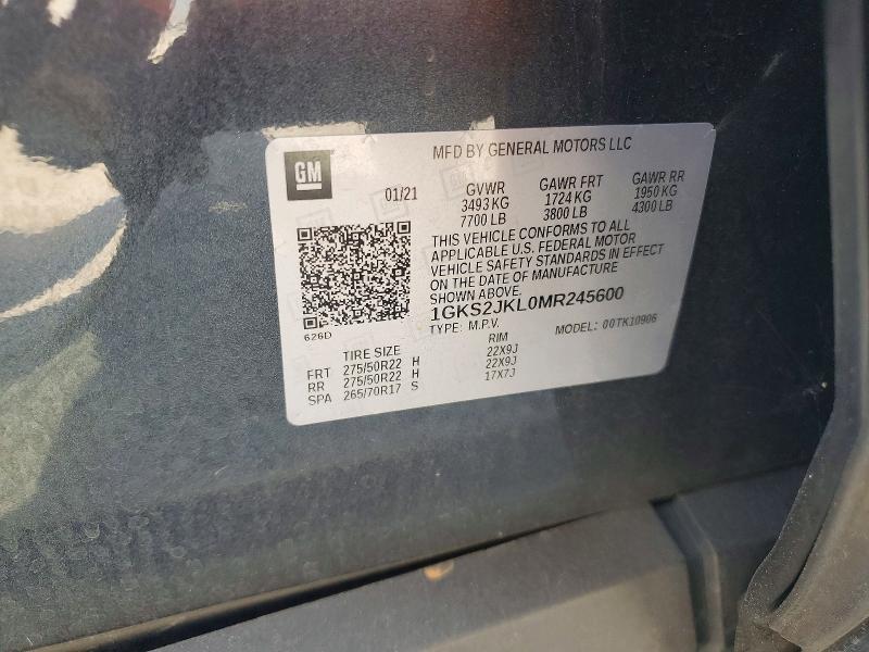 85965455 :رقم المزاد ، 1GKS2JKL0MR245600 vin ، 2021 Gmc Yukon Xl مزاد بيع
