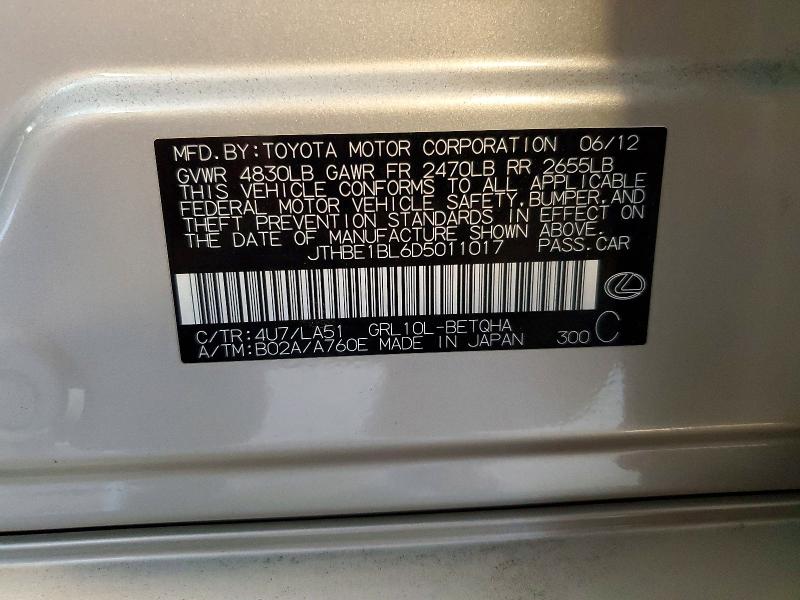 Aukcja sprzedaży 2013 Lexus Gs, vin: JTHBE1BL6D5011017, numer aukcji: 63208716