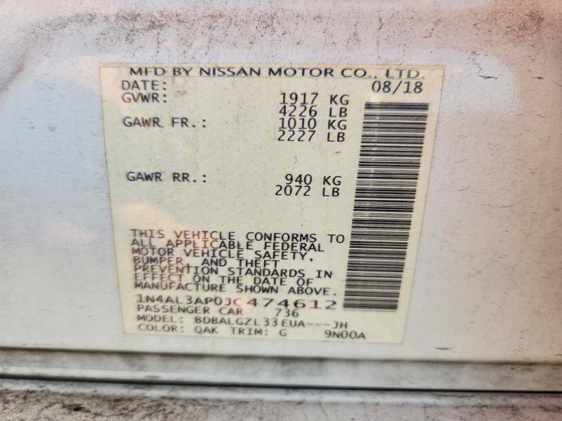 Aukcja sprzedaży 2018 Nissan Altima, vin: 1N4AL3AP0JC474612, numer aukcji: 62278506