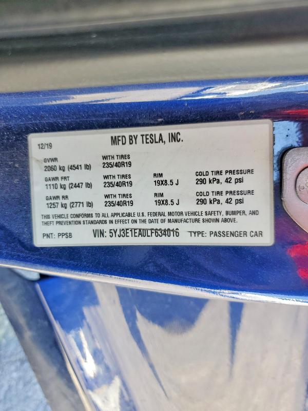Aukcja sprzedaży 2020 Tesla Model 3, vin: 5YJ3E1EA0LF634016, numer aukcji: 60177516