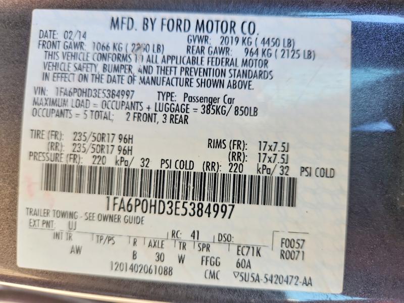 2014 Ford Fusion მანქანა იყიდება აუქციონზე, vin: 1FA6P0HD3E5384997, აუქციონის ნომერი: 61026516