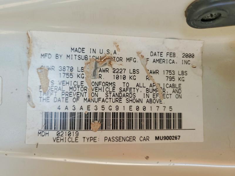 Продажа на аукционе авто 2001 Mitsubishi Eclipse, vin: 4A3AE35G91E001775, номер лота: 60036956