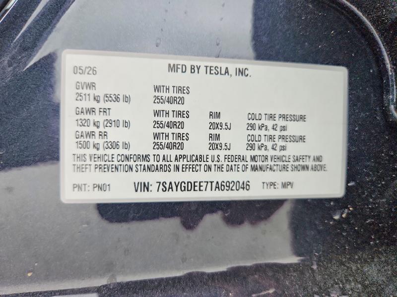 Aukcja sprzedaży 2026 Tesla Model Y, vin: 7SAYGDEE7TA692046, numer aukcji: 62487696