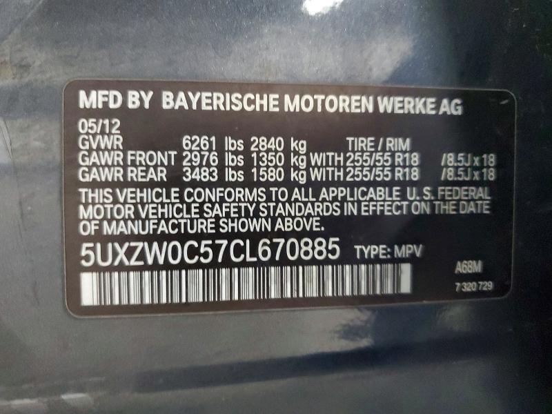 Aukcja sprzedaży 2012 Bmw X5, vin: 5UXZW0C57CL670885, numer aukcji: 62384586