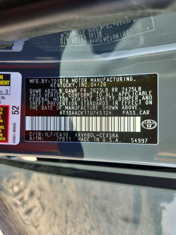 Продаж на аукціоні авто 2026 Toyota Camry, vin: 4T1DAACK1TU745124, номер лоту: 61592256