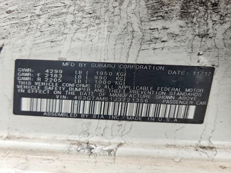 2018 Subaru Impreza მანქანა იყიდება აუქციონზე, vin: 4S3GTAM61J3721356, აუქციონის ნომერი: 60064156