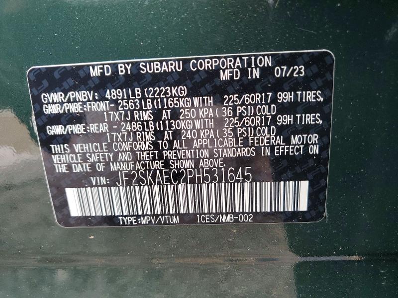 Aukcja sprzedaży 2023 Subaru Forester, vin: JF2SKAEC2PH531645, numer aukcji: 59847086