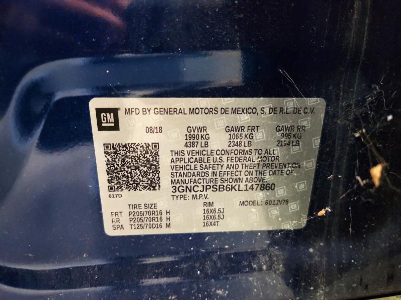 Продажа на аукционе авто 2019 Chevrolet Trax, vin: 3GNCJPSB6KL147860, номер лота: 61855886