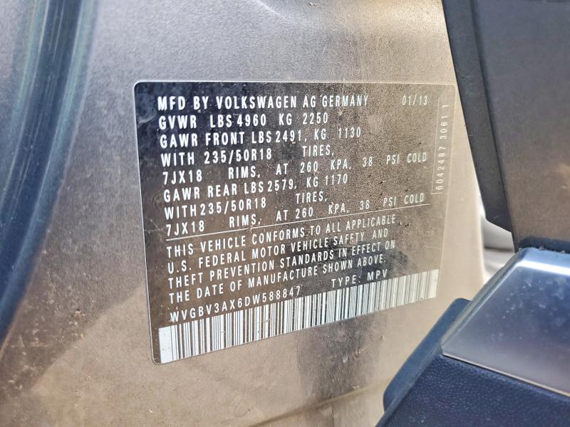 62715836 :رقم المزاد ، WVGBV3AX6DW588847 vin ، 2013 Volkswagen Tiguan مزاد بيع