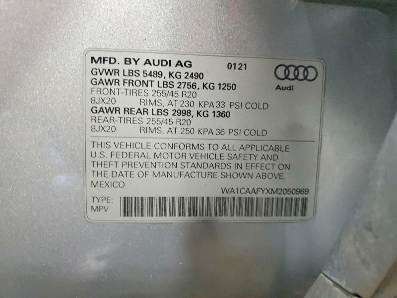 60579116 :رقم المزاد ، WA1CAAFYXM2050969 vin ، 2021 Audi Q5 مزاد بيع