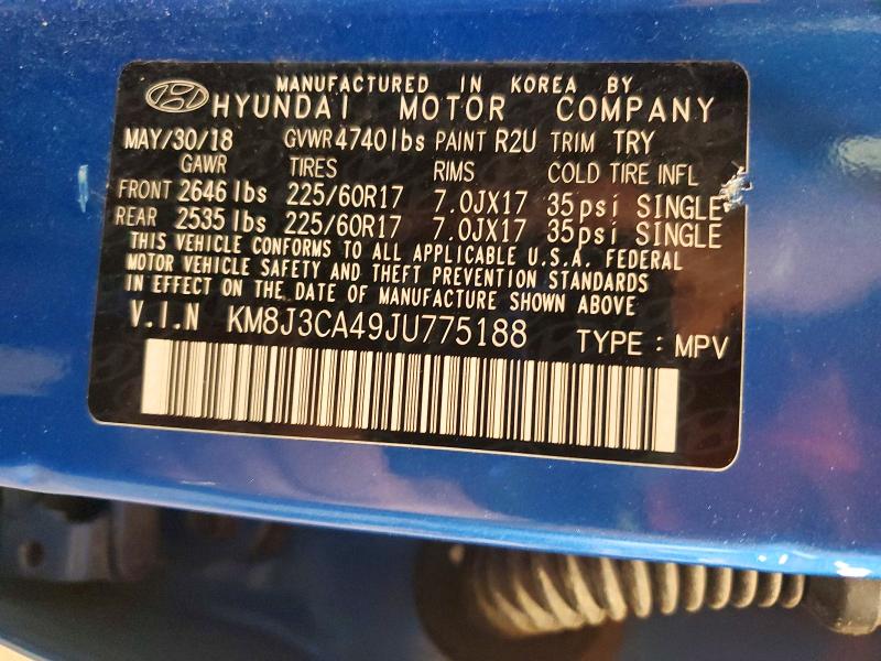 2018 Hyundai Tucson მანქანა იყიდება აუქციონზე, vin: KM8J3CA49JU775188, აუქციონის ნომერი: 59222616