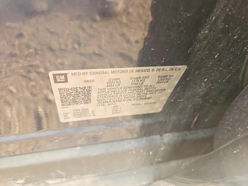 2019 Chevrolet Equinox მანქანა იყიდება აუქციონზე, vin: 3GNAXHEV2KS535840, აუქციონის ნომერი: 60991076