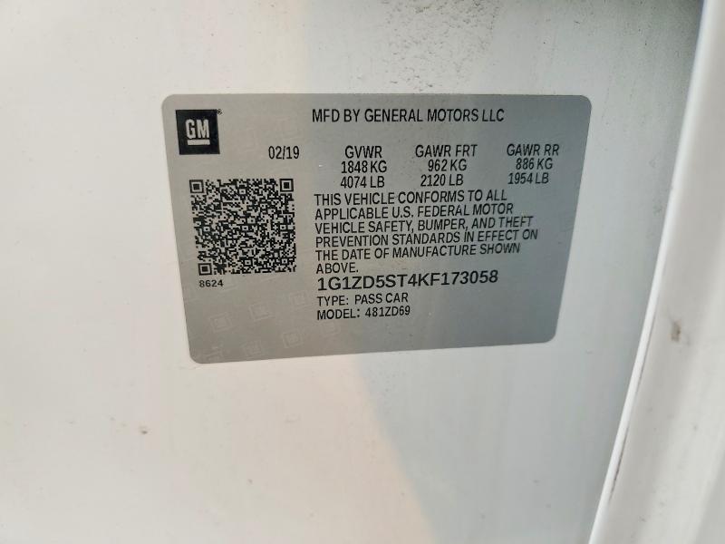 61397226 :رقم المزاد ، 1G1ZD5ST4KF173058 vin ، 2019 Chevrolet Malibu مزاد بيع