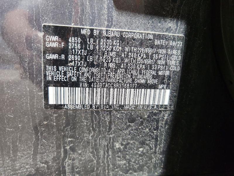 60707766 :رقم المزاد ، 4S4BTADC8R3168177 vin ، 2024 Subaru Outback مزاد بيع
