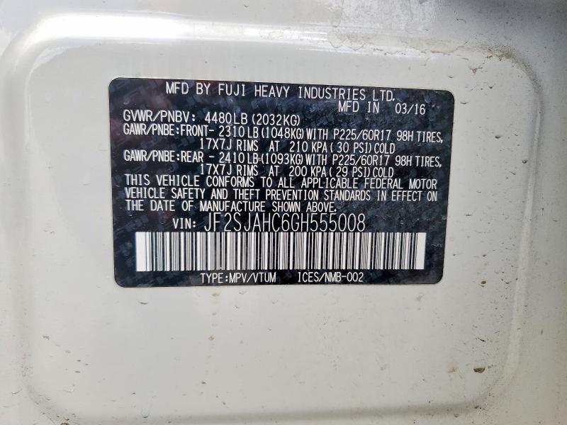 Aukcja sprzedaży 2016 Subaru Forester, vin: JF2SJAHC6GH555008, numer aukcji: 59648256