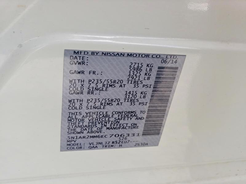 Aukcja sprzedaży 2014 Nissan Pathfinder, vin: 5N1AR2MM6EC706331, numer aukcji: 61533396