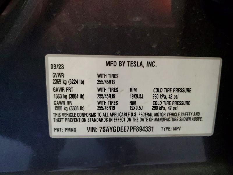 Продажа на аукционе авто 2023 Tesla Model Y, vin: 7SAYGDEE7PF894331, номер лота: 59669556