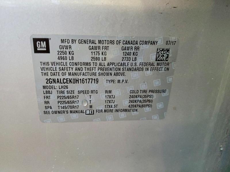 2017 Chevrolet Equinox მანქანა იყიდება აუქციონზე, vin: 2GNALCEK0H1617719, აუქციონის ნომერი: 60073696