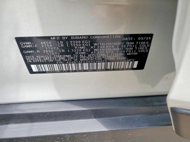 60590496 :رقم المزاد ، 4S4BTAFC0S3238922 vin ، 2025 Subaru Outback مزاد بيع
