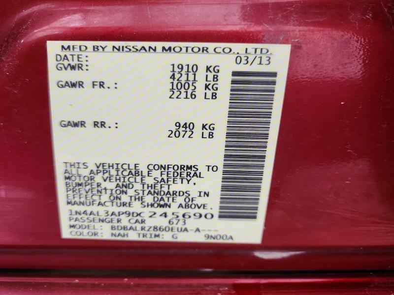 2013 Nissan Altima მანქანა იყიდება აუქციონზე, vin: 1N4AL3AP9DC245690, აუქციონის ნომერი: 62873706