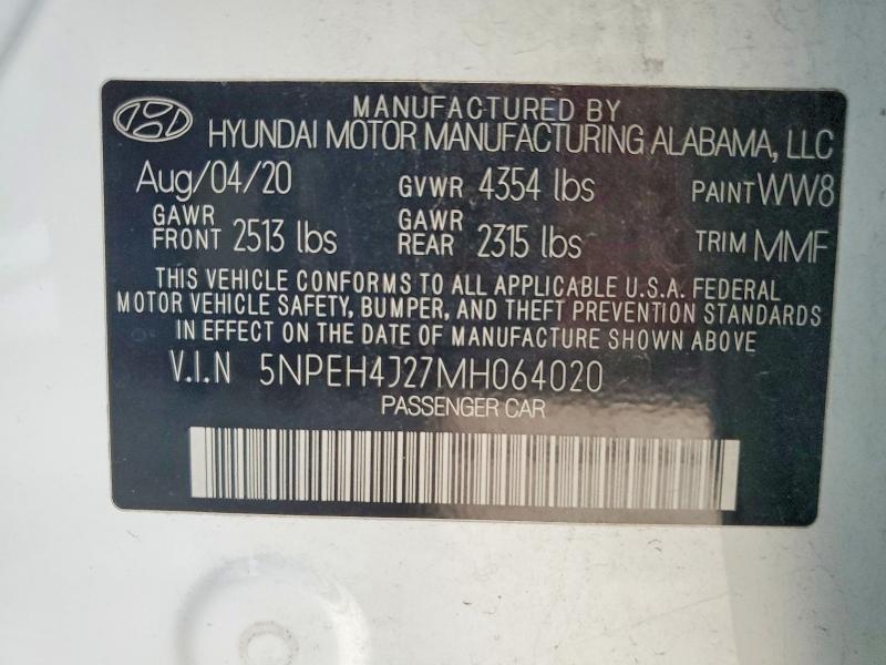 2021 Hyundai Sonata მანქანა იყიდება აუქციონზე, vin: 5NPEH4J27MH064020, აუქციონის ნომერი: 62056456