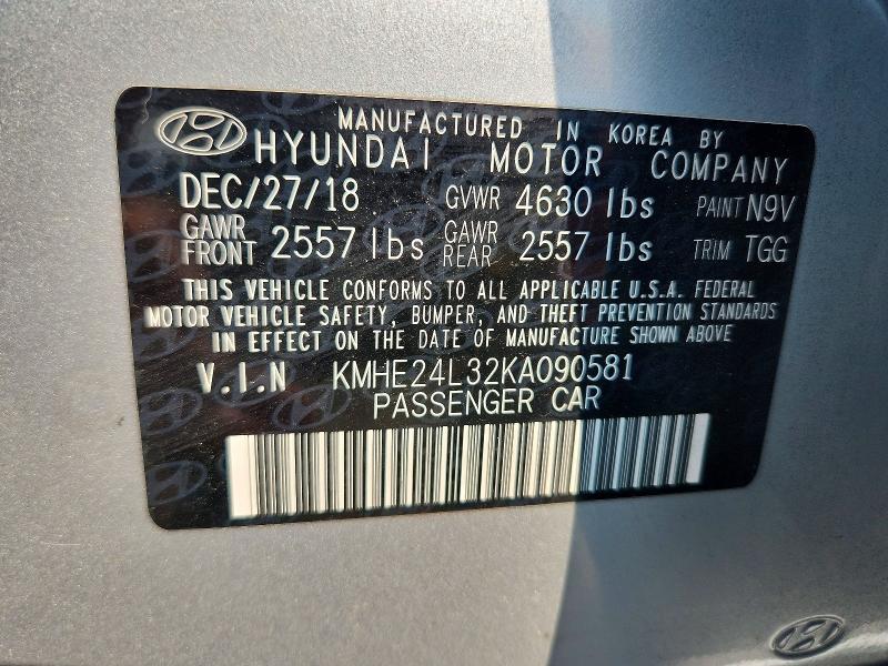 60994566 :رقم المزاد ، KMHE24L32KA090581 vin ، 2019 Hyundai Sonata Hybrid مزاد بيع