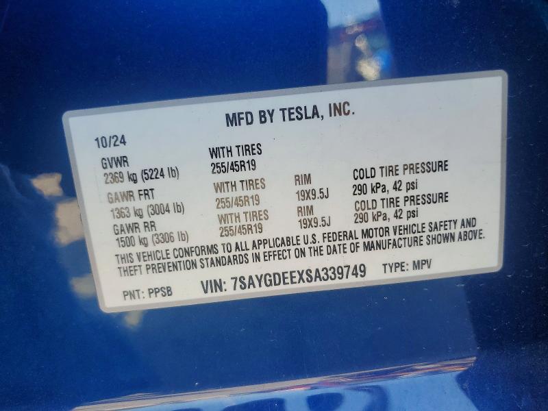 59576416 :رقم المزاد ، 7SAYGDEEXSA339749 vin ، 2025 Tesla Model Y مزاد بيع