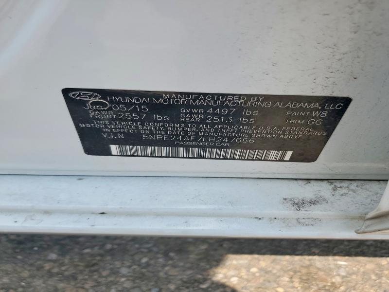 2015 Hyundai Sonata მანქანა იყიდება აუქციონზე, vin: 5NPE24AF7FH247666, აუქციონის ნომერი: 60013906