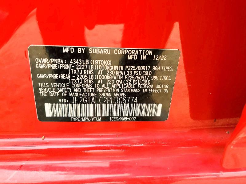 2023 Subaru Crosstrek მანქანა იყიდება აუქციონზე, vin: JF2GTAEC2PH306774, აუქციონის ნომერი: 61012846