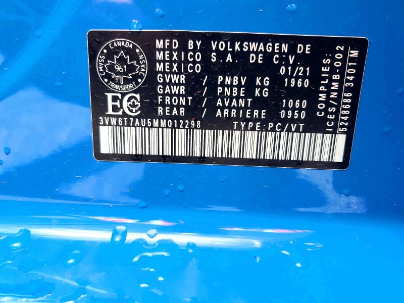 60710676 :رقم المزاد ، 3VW6T7AU5MM012298 vin ، 2021 Volkswagen Gti مزاد بيع