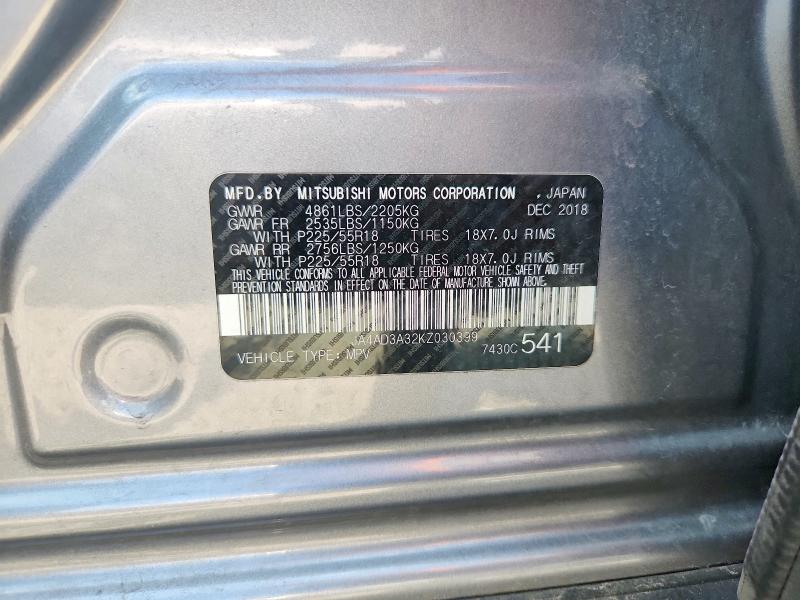 Продаж на аукціоні авто 2019 Mitsubishi Outlander, vin: JA4AD3A32KZ030399, номер лоту: 61489216