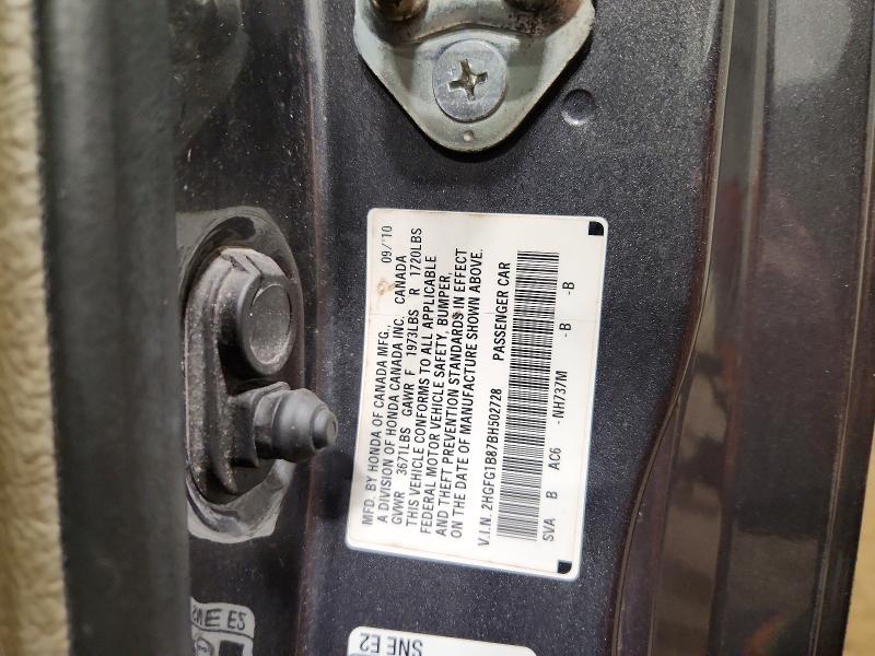 60393356 :رقم المزاد ، 2HGFG1B87BH502728 vin ، 2011 Honda Civic مزاد بيع