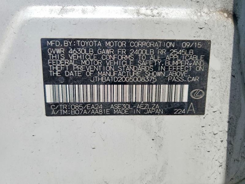 60828956 :رقم المزاد ، JTHBA1D20G5008375 vin ، 2016 Lexus Is مزاد بيع
